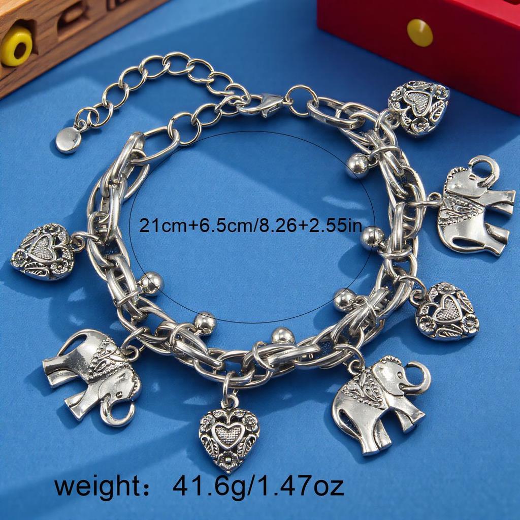 Bracelet de cheville en forme de cœur d'éléphant sculpté rétro, mode Europe et états-unis, deux avec amour