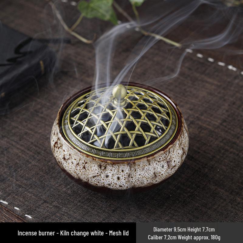 Celadon Ceramic Ice Crack Incense Burner - Three-Legged, Glazed, Anti-Scald Buddhist Home Decor.