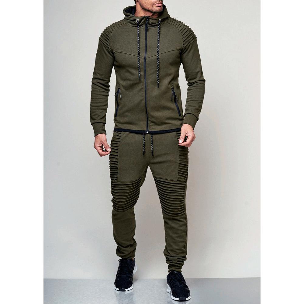 Men's Outdoor Sports Casual Solid Color Hoodie Cardigan Set