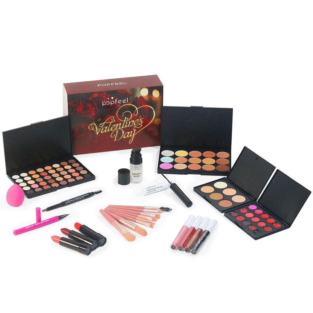 Valentine's Day Full Face Makeup Kit - All-in-One Cosmetic Gift with 35-Color Eyeshadow Palette, Contour Palette, Lipsticks, Brushes Holiday Gift Box