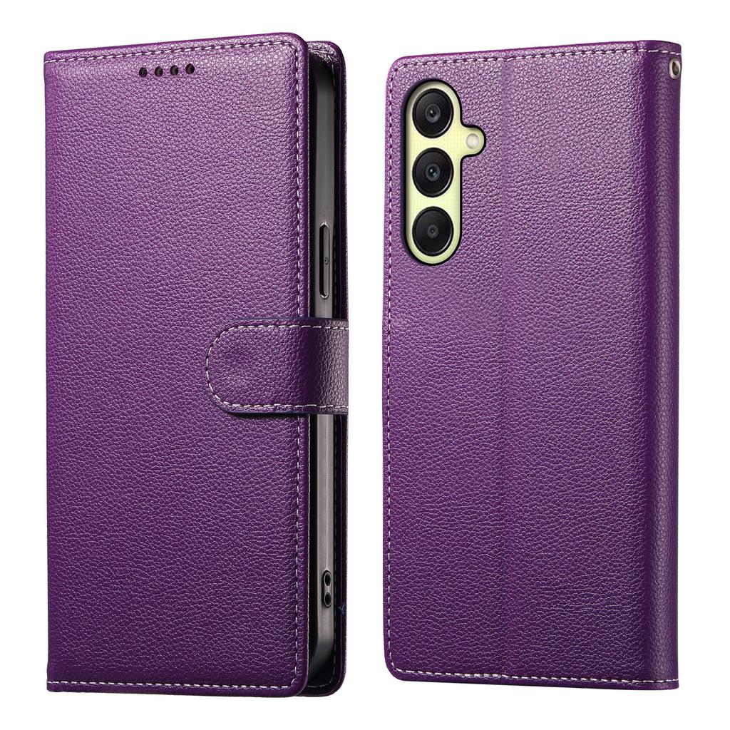 For Samsung Galaxy A17 5G Case Magnetic Snap Litchi Texture Leather Wallet Phone Cover with Wrist Strap