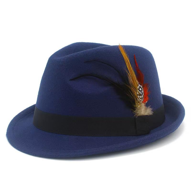 New color feather small top hat men's and women's fashion felt hat all match gentleman hat retro jazz hat