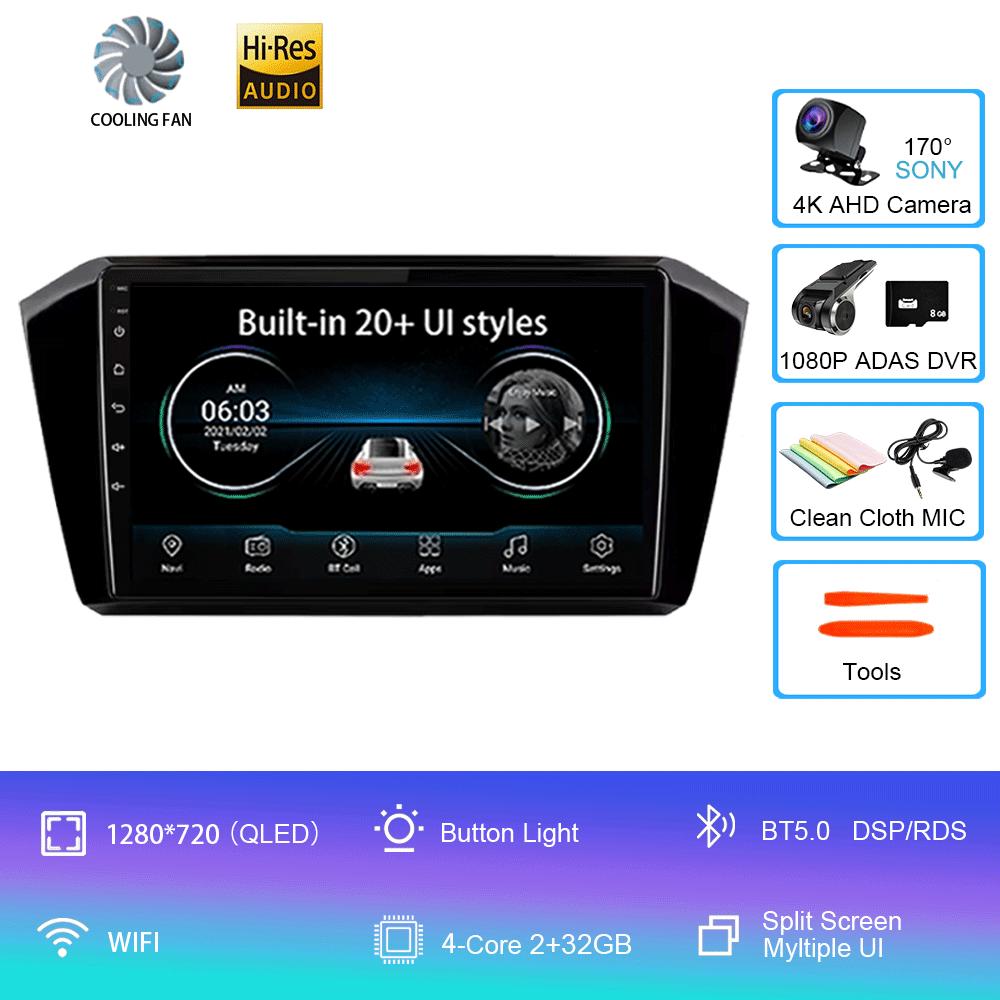 For VW Passat B8 2015 2016 2017 - 2020 Android 14 Car Radio Multimedia Player Autoradio GPS Navigation Wireless Carplay QLED 4G