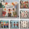 Nutcracker Soldier Christmas Cushion Cover Plush Fabric Soft DoubleSided Printed Sofa Warm Winter Home Child Gift Pillow Case