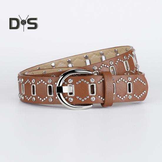 Dámský pásek Nýt Dekor Víceděrový design Nastavitelná délka Pásek z imitace kůže Pás z umělé kůže Punk Style