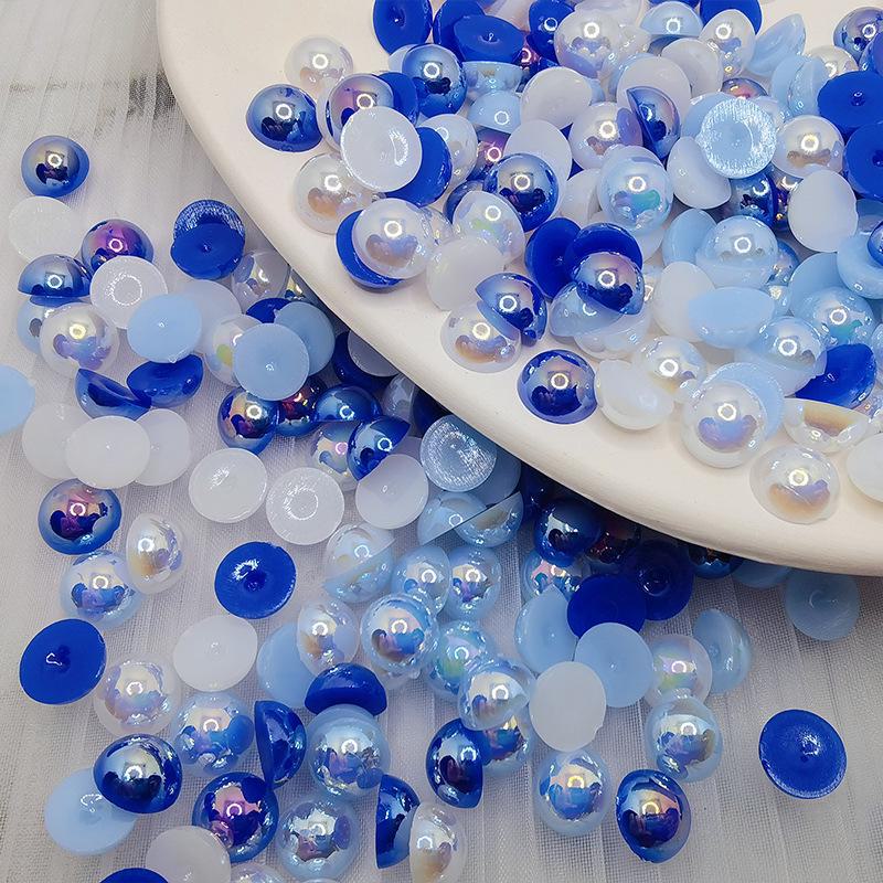 Halvcirkulära platta botten AB Fantasyfärg ABS Pärlemor Högblanka Runda Pärlor för DIY-Smycken & Nageldekor