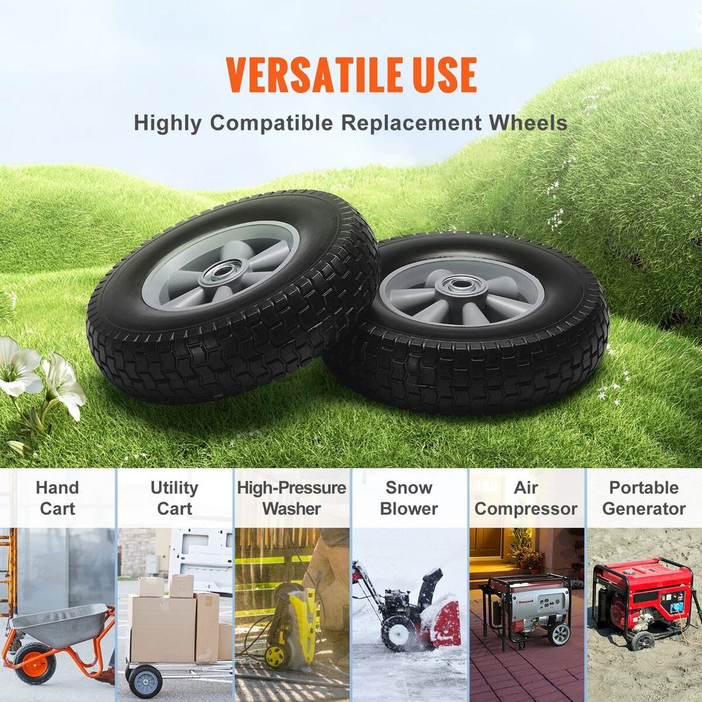 Solid PU Run-Flat Tire Wheel, 10", 2-Pack, 180 lbs Dynamic Load, 220 lbs Static Load, Flat Free Tubeless Tires and Wheels for Hand Truck, Utility