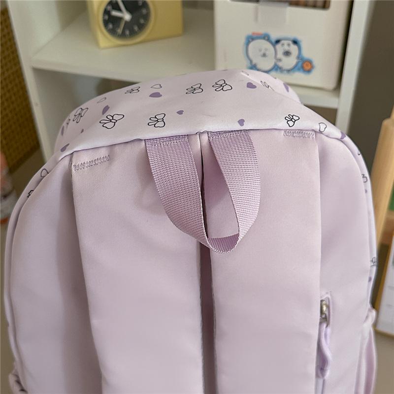 Cute Heart and Bow Print School Backpack with Front Pocket Top Handle Casual Daypack for Girls Students