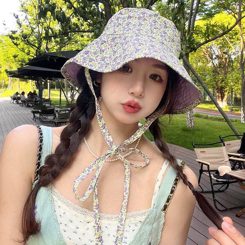 Pastoral Style Sweet Floral Bucket Hat Travel Vocation Women Summer Double-Sided Sun Hat