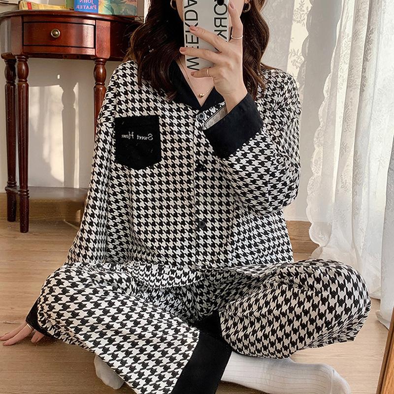 Spring and Autumn Ladies Pajamas Family Clothing Set Girls Simple Striped Long Sleeve Student Underwear Pajamas Family Clothing Set