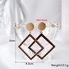 Rhombus Pendants Women's Earrings Metal Square Drop Crystal Dangle Earrings Exaggerated Wood Ear Jewelry Aretes De