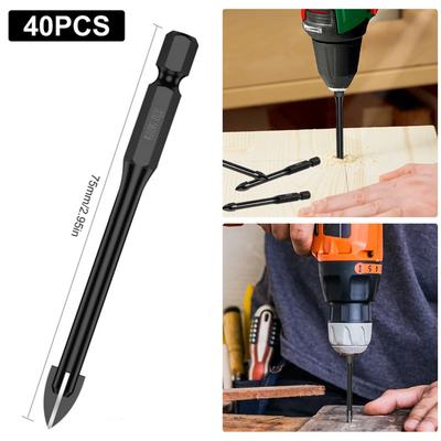 40Pcs 6mm Cross Hex Drill Bit Set For Tile Porcelain Glass Mirror Multifunction Tile Porcelain Drill Bit Kit Tool Carbide Drills