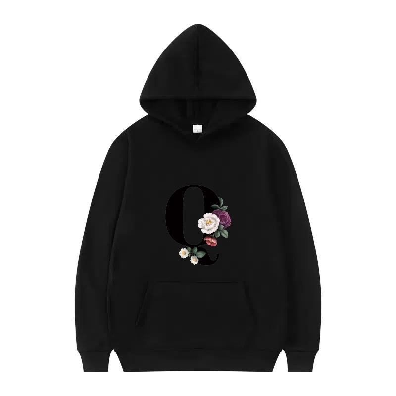 Letter Number Print Pattern Woman Fashion Loose Black Autumn Sporty Tops Clothes Pullovers Ladies Cheap Hoodies Men Sweatshirts