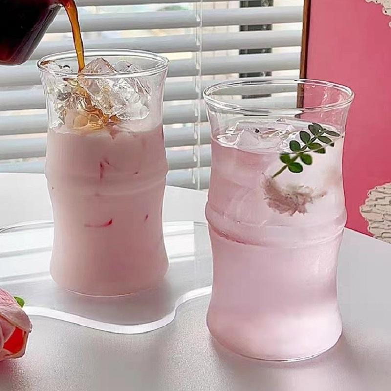 415ml Ins Glass Cup Heat-resistant Tumbler Drinkware Transparent Tea Juice Milk Coffee Home Water Glasses Stripe Mug Bar Tool