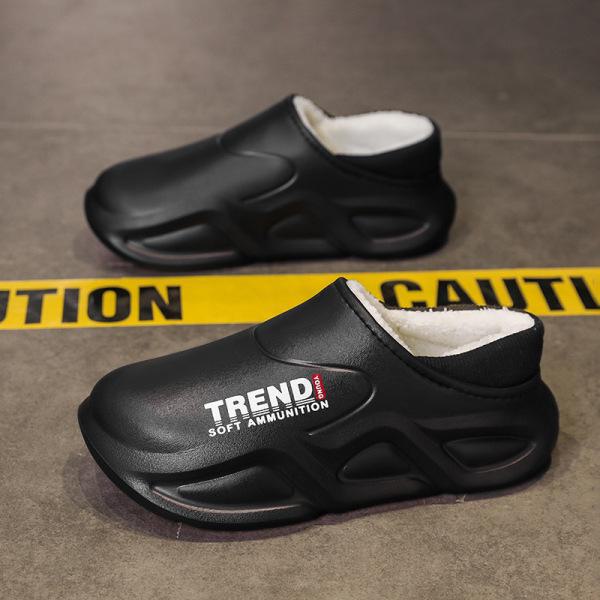 Vodotěsné pánské bavlněné pantofle na podpatku - 2024 nové protiskluzové, venkovní a odolné proti nečistotám, ideální pro podzimní a zimní domácí použití v interiéru