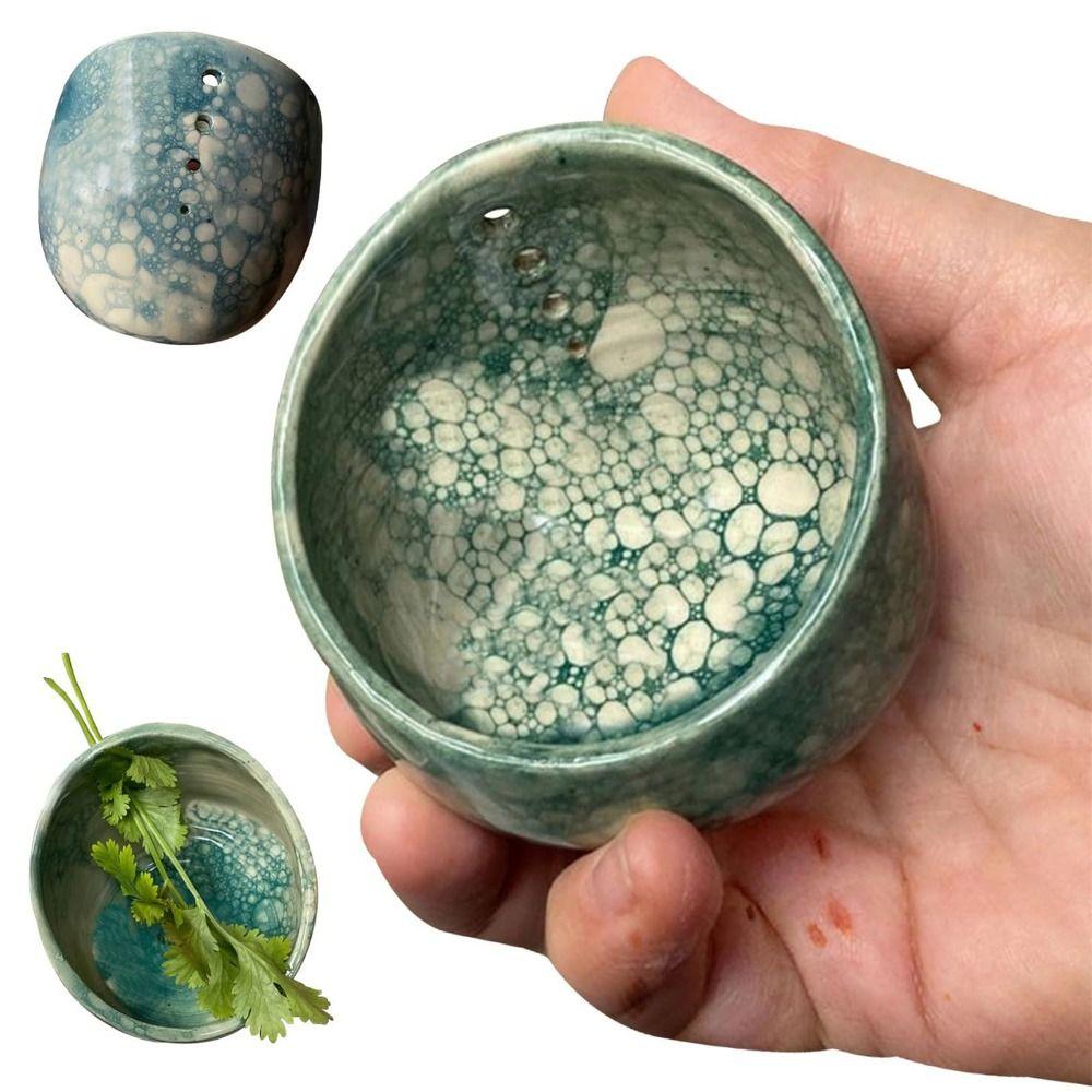 

Four Holes Pottery Herb Stripper Bowl Pottery Herb Stripper Cup for Peeling off the Leafy Spotted glaze