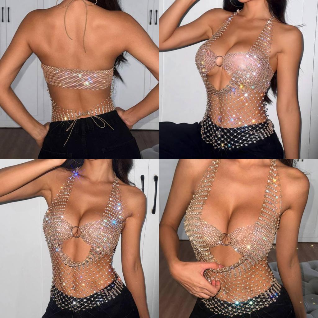 Erotic Sexy Lingerie Set With Mesh And Rhinestones For Nightclub Wear