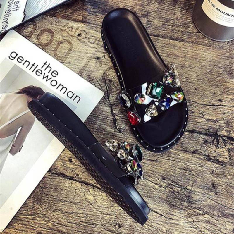 Papuci cu strasuri colorate Femei Designer Pantofi transparenți Sandale cu platformă de cristal Vară Femei Șlapi cu degete deschise