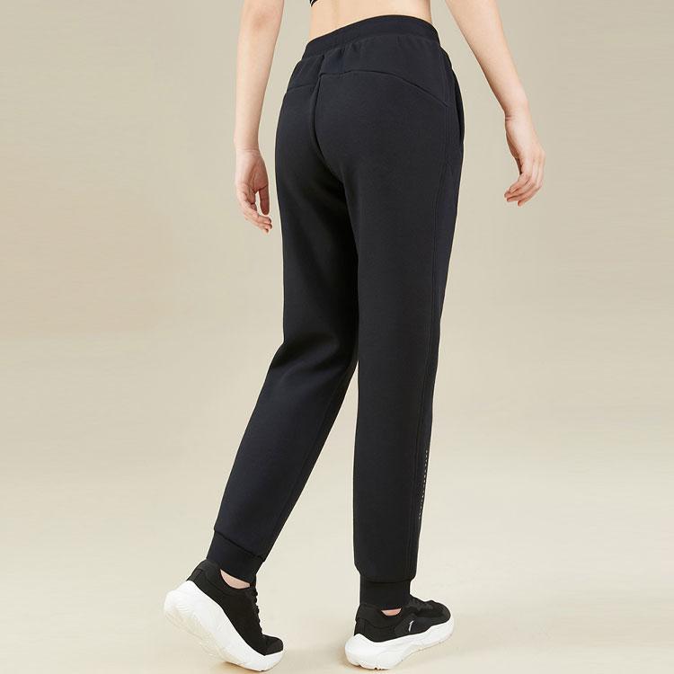 Anta Solid Color Mid-Rise Cuffed Fleece Knit Sports Pants Women Bottoms Black 162347314-2