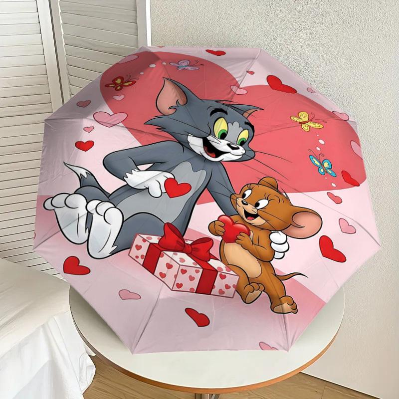1pc Tom and Jerry Automatic Open/Close Umbrella Compact Folding Umbrella with 8-Rib Shaft Lightweight Esign, for Women/Men1217A