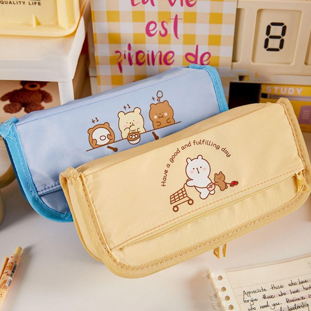 

Large Capacity Pen Bag Multilayer Pencil Box Cute Stationery Bag Office жовтий