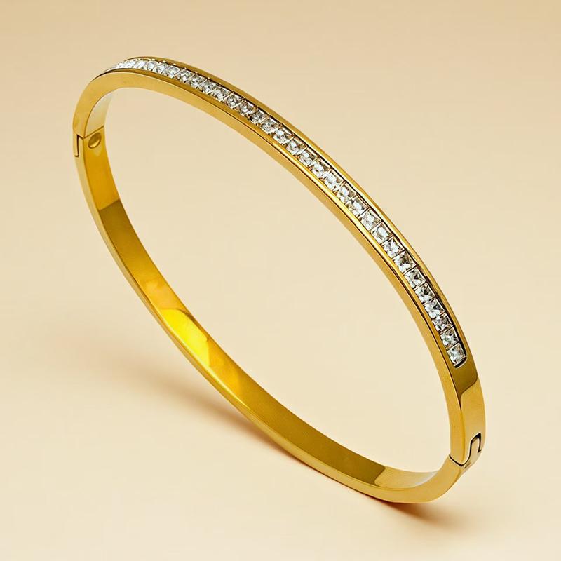 Fashion Diamond-Encrusted Straight Buckle Bracelet - Sparkling Crystal Bangle For Women Party Daily Jewelry