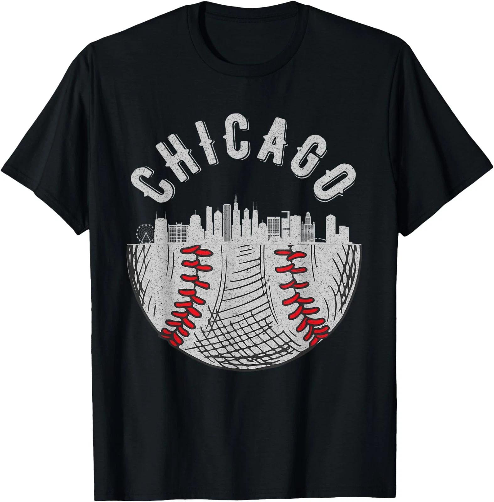 Cool Chicago Illinois Skyline Baseball Fan City Downtown T-Shirt 2XL
