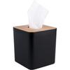 Modern Tissue Box Cover with Bamboo Lid, Square Tissue Holder,for bedrooms, Offices, bathrooms, Living Rooms etc(Black)
