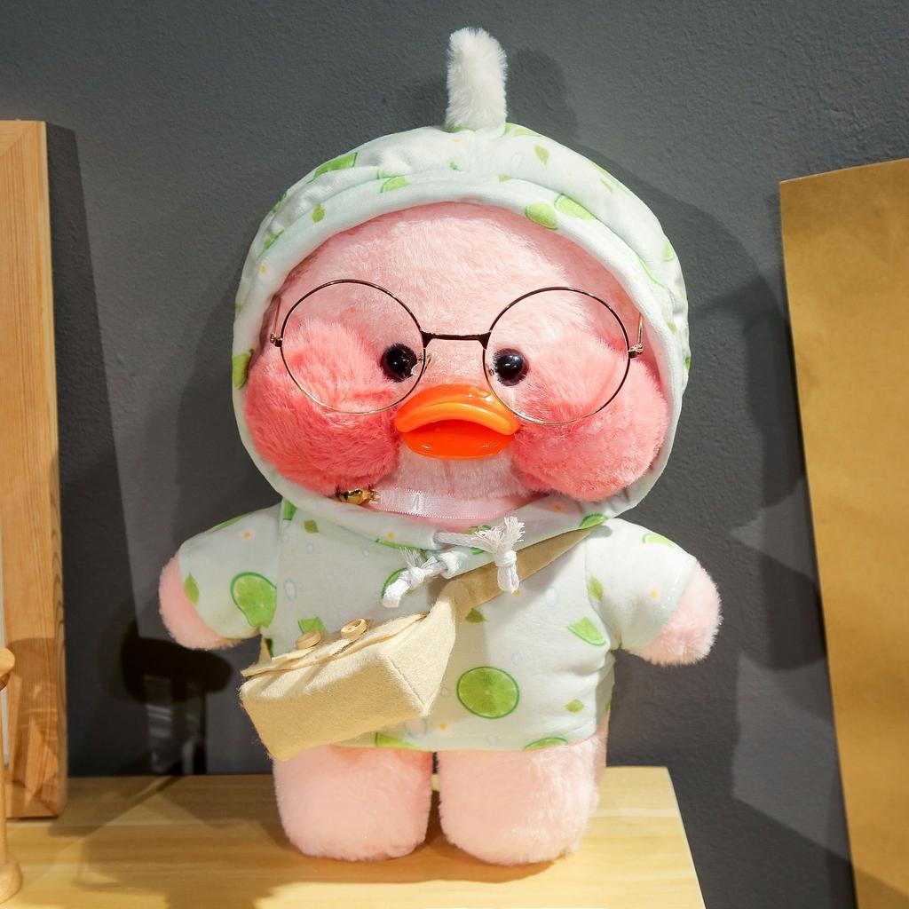 30cm Charming Cafe Pink Duck Stuffed Plush Animals Toy Wear Goggles and Hoodie Soft Doll Girl Birthday Creative Gift for Girls
