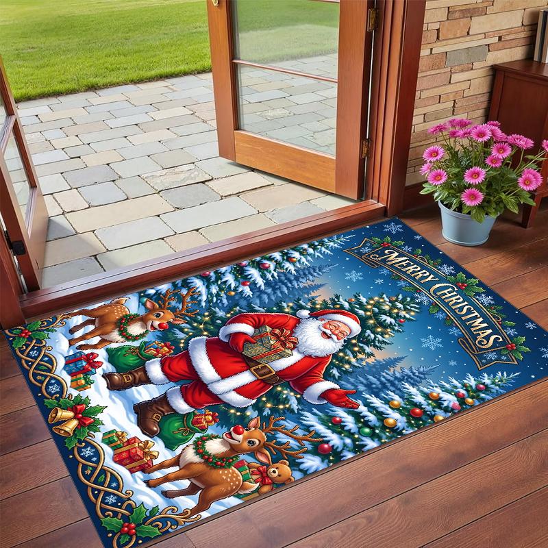 Christmas Printed Square Area Rug Soft Non Slip Floor Carpet For Bedroom Holiday Gift