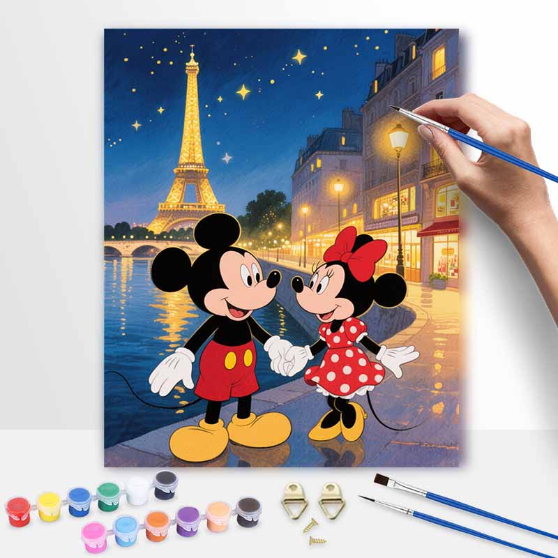 Disney Mickey Mouse and Minnie Mouse in Paris Eiffel Tower Paint by Numbers Painting Art Kit Home Decor Gift 20x30cm