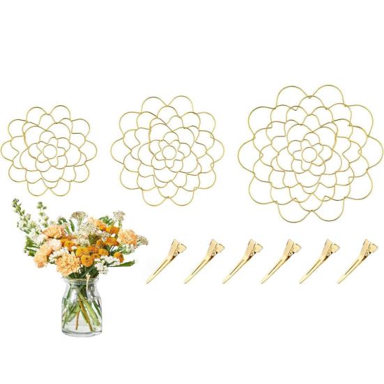 3Pcs Stainless Steel Spiral Stem Holder with Clip Vase Insert Flower Arranger