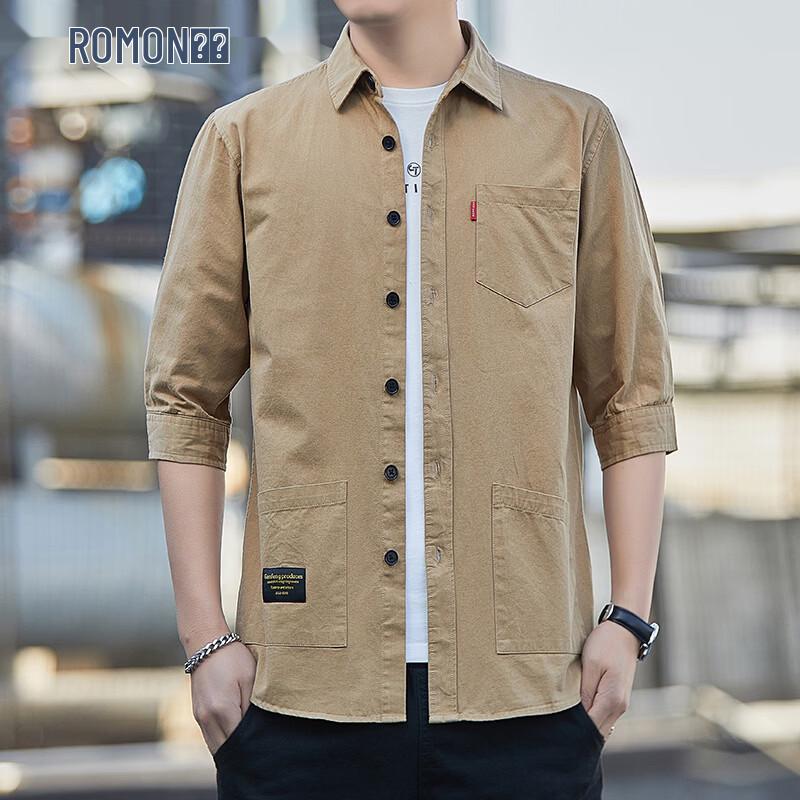 

ROMON Men s Pure Cotton 3/4 Sleeve Casual Shirt M