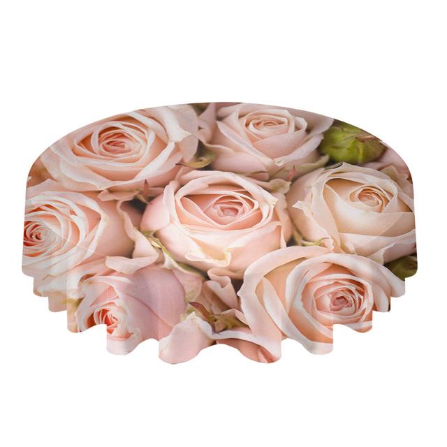 Pink Rose Romantic Flower White Round Table Cloth Festival Dining Waterproof Tablecloth Table Cover For Wedding Party Decor