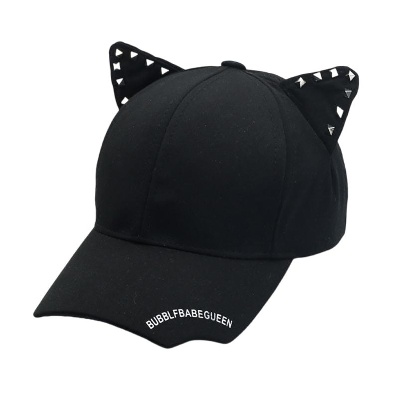 

Cats Ear Baseball Hat for Women and Girl Korean Skull Hat Outdoor Photo Caps Popular Shopping Streetwear Sun Hat чёрный