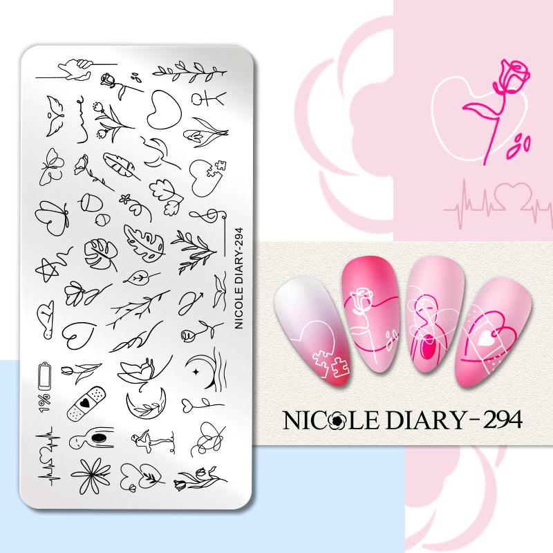 NICOLE DIARY Leopard Flower Nail Stamping Plate Image Transfer Template Geometry Leaf Stainless Steel Stencil Nail Printing Tool