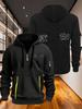 Men's hoodie, stylish with multiple zippers and pockets, loose fitting pullover print I'm ok English print