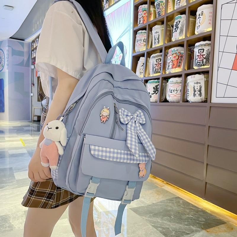 Cute Bow Checkered Decoration For Student Leisure Backpacks For Use Daily