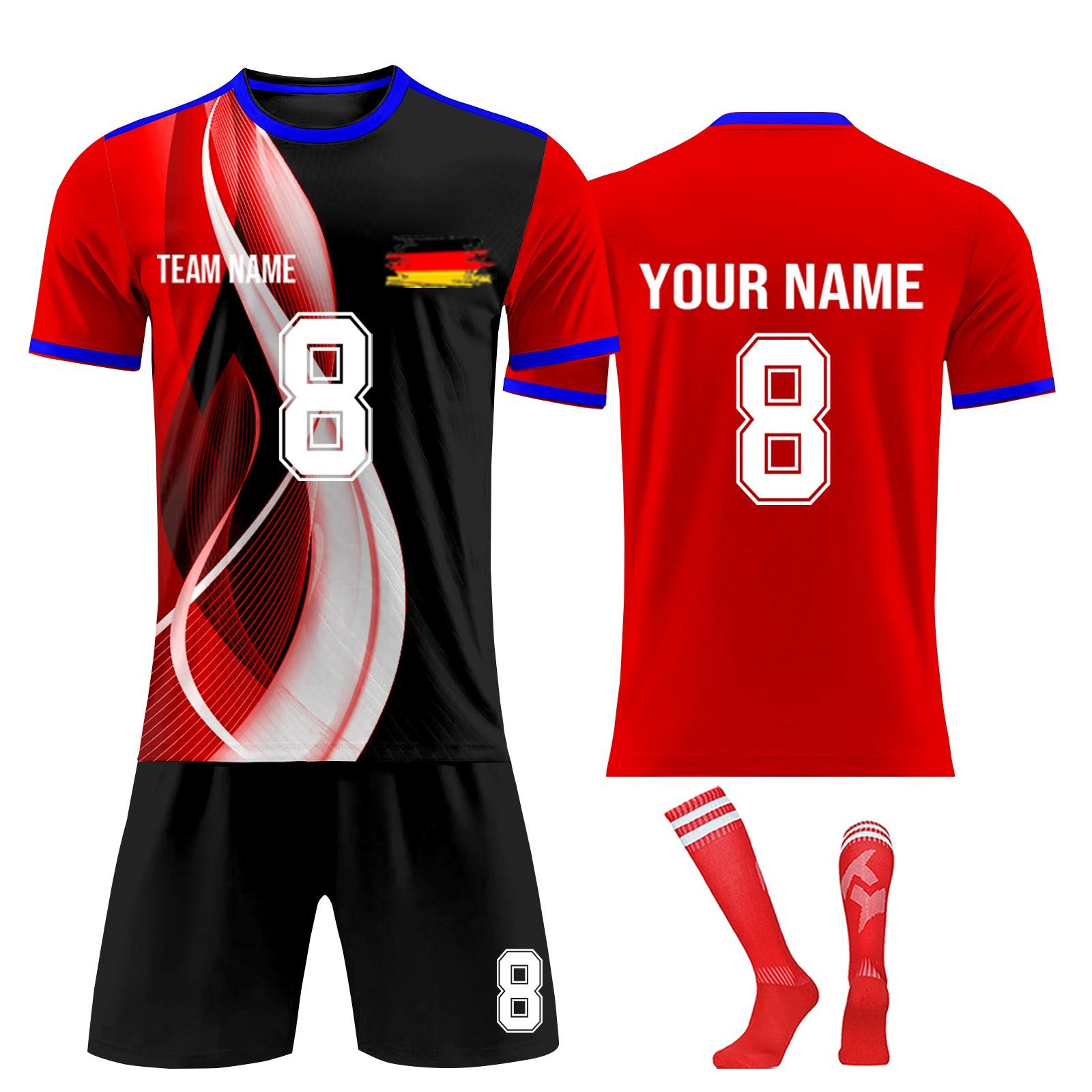 

Комплект персонализированных рубашек для мужчин и девочек с именем и номером, футбольные майки на заказ для мальчиков, тренировочный костюм L красный