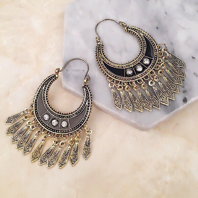 Creative Vintage Vacation Beach Earrings Moon Diamond Fringed Earrings Minority Earrings
