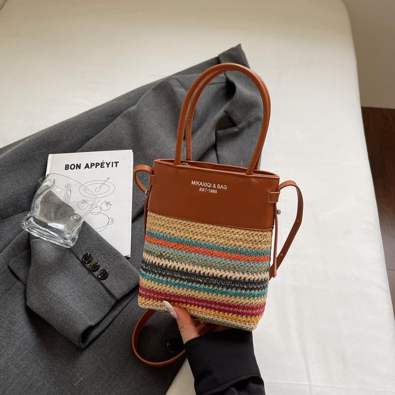 

Popular fashion woven handbag women s new summer versatile straw woven shoulder messenger bag bucket bag