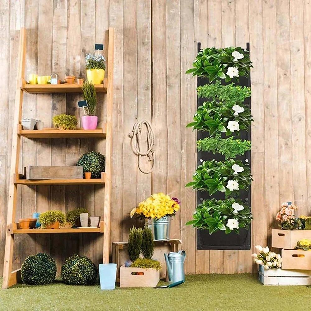 7 Fickor Vertikal Odling Planteringspåse Filt Tyg Väggmontering Utomhus Trädgård Planteringskruka Blomma Grönsaksodlingsbehållare
