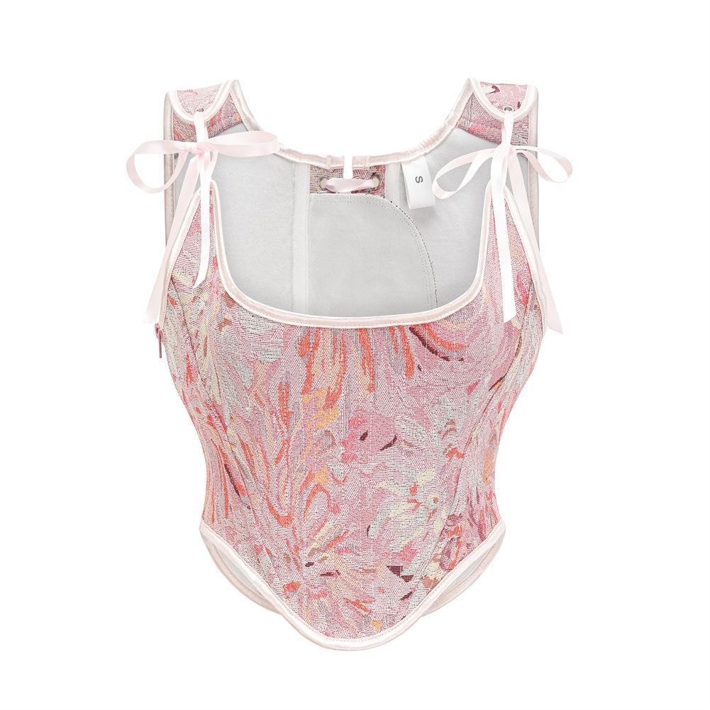 Vintage Floral Bustier Corsets Lingerie Overbust Corset Top Waist Vest with Lace-up Sexy & Firm Control Breathable Design