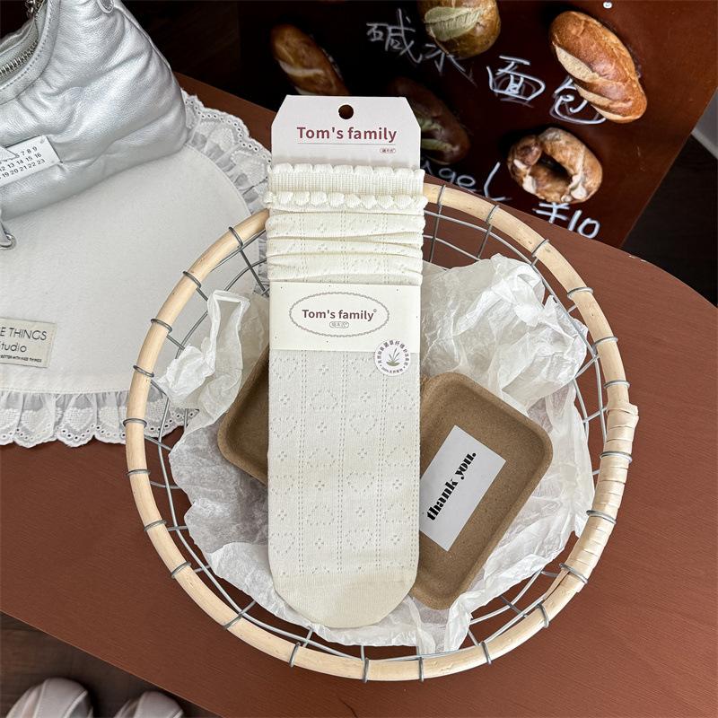 White Lace Stockings - Knee-length Women's Socks, Summer/autumn Lightweight Cotton Socks, Mesh Ballet-style Long Socks, Pile-up Socks for Summer