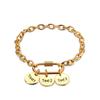 New Customize Name&Date Women Girls Link Chain Bracelet Stainless Steel Round Charm Personalized Jewelry Length 18cm