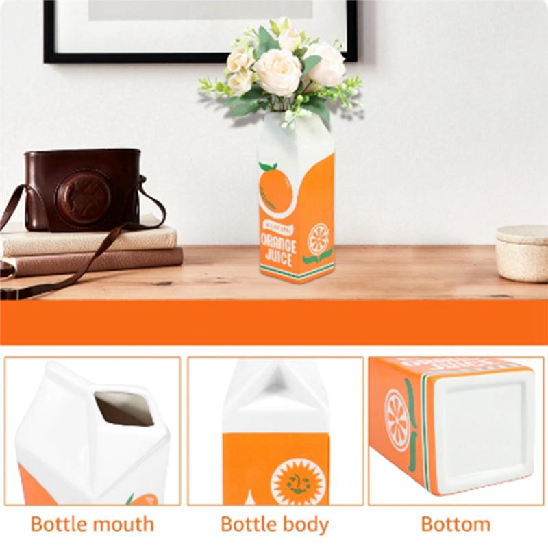 Orange Juice Vase Vintage Juice Box Vase Cute Flower Vases Decor Cute Vase Multipurpose Decorative
