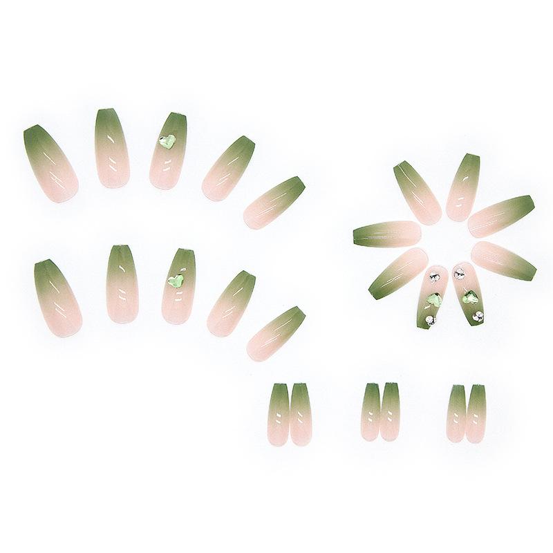 Artificial Nails Wear Nails Green Diamond Aurora Gradient Natural Fake Nails