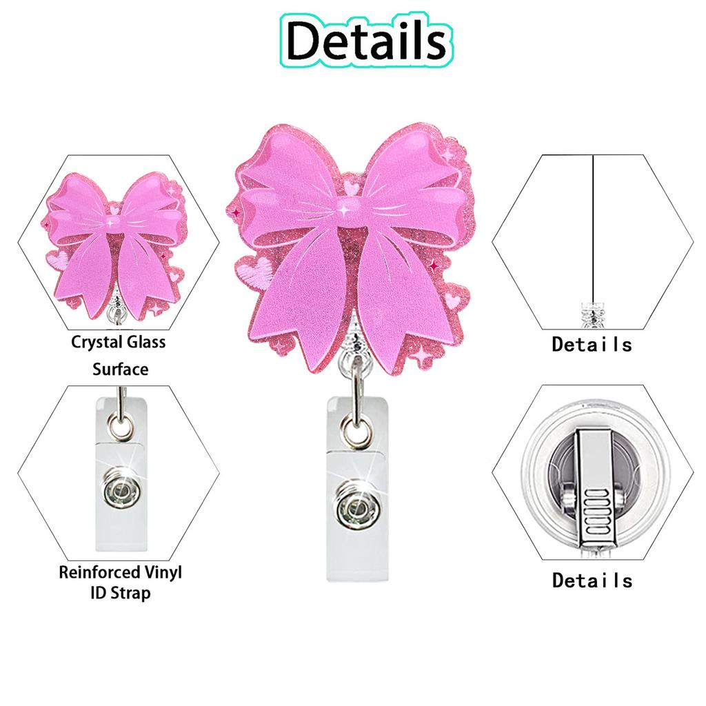 Bowknot Acrylics Badges Holder with Swivel Alligator Clip Retractable Badges Reel for Nurse Doctor Student Teacher