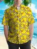 Men'S Yellow Duck Pattern Button-Up Shirt - Casual Vacation Style, Slightly Stretchy Fabric, Regular Fit - All-Over Patterned Short-Sleeve Shirt