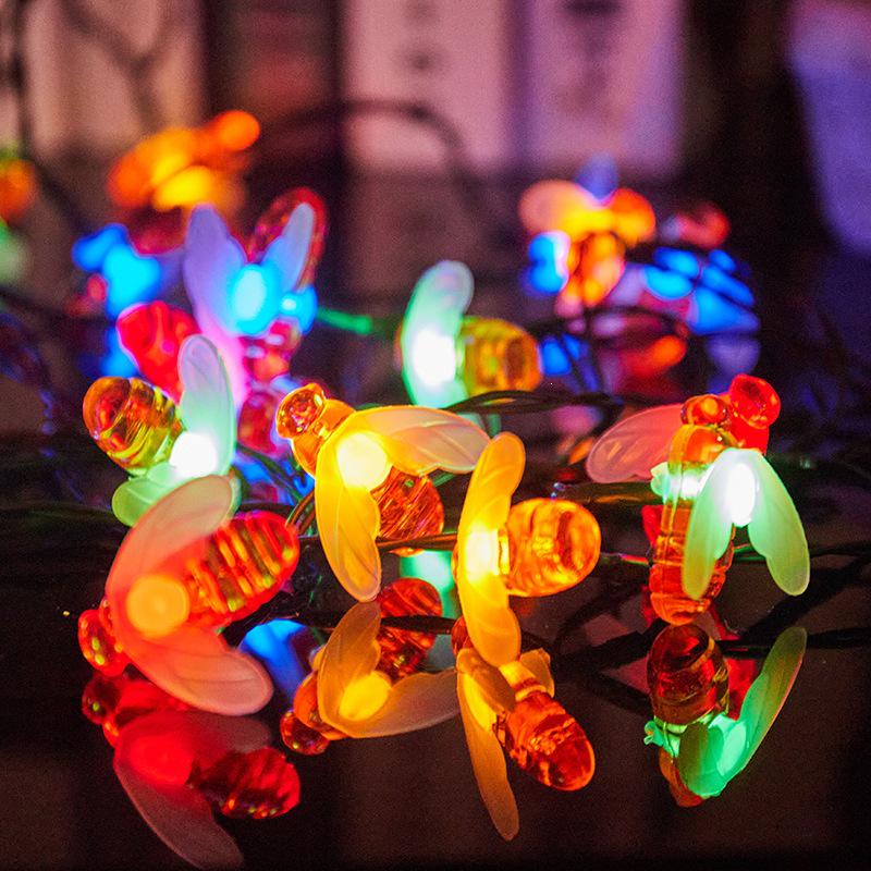 Colorful Outdoor Solar LED Bee String Lights - Waterproof Garland for Festivals & Lawn Decor